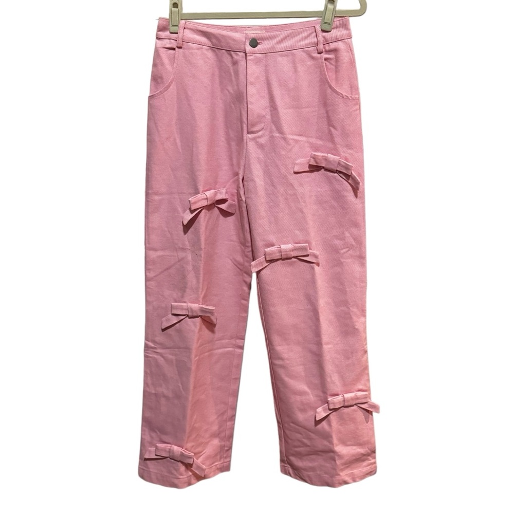 Lina - Pink wide Leg Bow Jeans size Medium - Picture 4 of 15